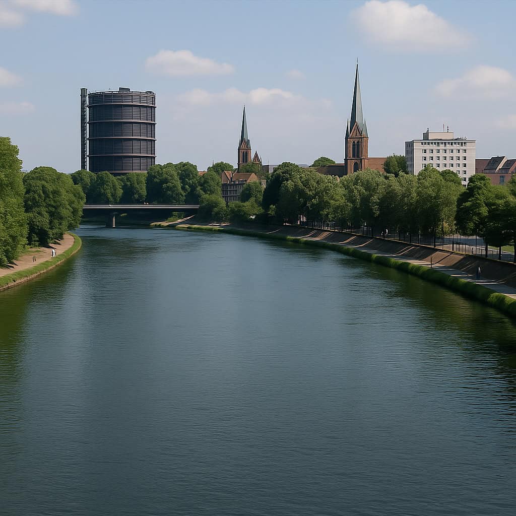 Umzugshelfer in Oberhausen – Blick auf den Gasometer am Rhein-Herne-Kanal
